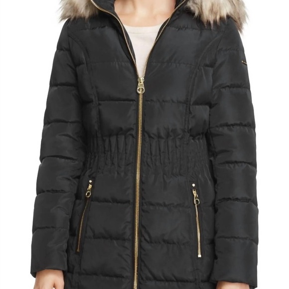 Laundry by Shelli Segal Black Puffer Jacket with Faux Fur Hood - Picture 10 of 11